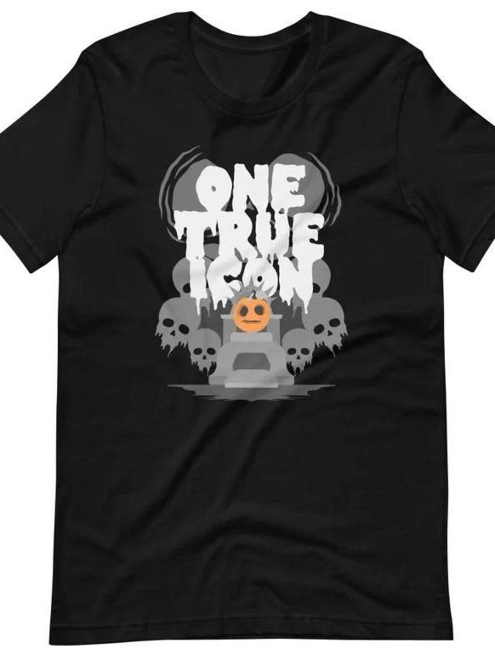 Black Graphic Tee with White Drip Text and Orange Pumpkin